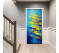 Pintura Al Óleo Peces Minimalista Mundo Submarino Puertas Arte Autoadhesivo Puerta Pegatina Póster Wallpaper Mural Wall Sticker Foto 80 x 210 cm Puerta De Pvc Extraíble Para Salón Dormitorio Baño