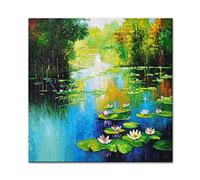 Pintura Al Óleo Pintada A Mano Cuadros,Moderno Abstracto Paisaje De Estanque De Loto 100% Dibujado A Mano, Grandes Pinturas Nórdicas Sin Marco Cool Pictures Art Wall For Home Corridor Living Room B