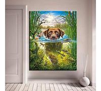 Pintura al óleo por números DIY pintado a mano perro de natación lienzo arte de la pared para colorear animales peces fotos dibujo decoración del hogar regalos