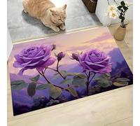 Pintura Al Óleo Realista Felpudo Antideslizante - 45 x 75 cmRosas Moradas Trampa de Tierra Felpudo Exterior e Interior para una Entrada Limpia - Fácil de Cuidar - Púrpura Rosado