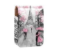 Pintura al óleo rosa París, torre Eiffel, soporte para brillo de labios, portátil, mini caja de almacenamiento de pintalabios, estuche organizador de lápiz labial con espejo para mujer, Varios colores, 9.5x2x7 cm/3.7x0.8x2.7 in