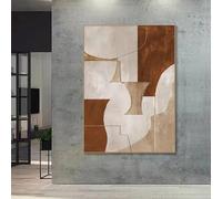 Pintura al óleo sobre lienzo, equilibrio geométrico abstracto, armonía en tonos tierra, arte moderno de mediados de siglo Wabi Sabi (40x60 cm/sin marco)