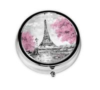Pintura al óleo Torre Eiffel de París. Este pequeño pastillero redondo es un organizador portátil de medicamentos de viaje con tres compartimentos para almacenar medicamentos diarios.