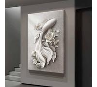 Pintura artística 3D en arenisca, escultura mural de pez grande, diseño bohemio sin marco, arte de pared creativo para sala de estar, dormitorio, entrada y pasillo(B,70 * 100CM)