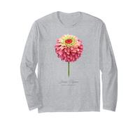 Pintura Botánica Flor Zinnia Roja y Rosa Manga Larga