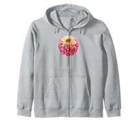 Pintura Botánica Flor Zinnia Roja y Rosa Sudadera con Capucha