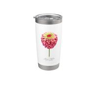 Pintura Botánica Flor Zinnia Roja y Rosa Vaso térmico de acero inoxidable de doble pared