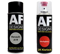 Pintura Bote Spray Kit compatible con Renault A19 Beige Angora Nácar Metálico 2K Barniz Claro Pintura Base Aerosol 2x400ml