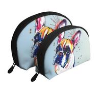 Pintura Bulldog Francés, Bolsa de Maquillaje de Concha, Monedero pequeño para Mujer, Bolsa de artículos de tocador, Bolsa de cosméticos, 2 Piezas