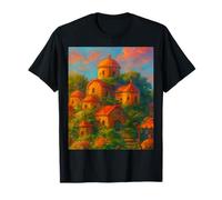 Pintura caprichosa de la Aldea de la Cima de la Colina Arte Vibrante del Camiseta