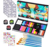 Pintura Cara Niños, 26 Colores Seguridad No Tóxica Pintacaras Infantil, con 11 Pinceles Profesionales y 40 Plantillas de Tatuaje, Pintura Corporal y Facial para Halloween Navidad