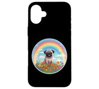 Pintura Conmemorativa de Perro Pug Rainbow Bridge, Linda y Colorida Carcasa para iPhone 16 Plus