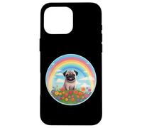 Pintura Conmemorativa de Perro Pug Rainbow Bridge, Linda y Colorida Carcasa para iPhone 16 Pro MAX