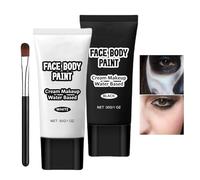 Pintura corporal facial, pintura facial blanca y negra - Maquillaje de base de cobertura total de pintura corporal en crema,Pintura de cara blanca y negra con pincel de maquillaje, fa