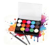 Pintura Corporal y Facial, 15 Colores Seguridad No Tóxica Pintura Facial, Kit de Pintura Facial con 32 Plantillas 2 Pinceles, Pintura de Cara para Niños Halloween Fiestas Cosplay Semana Santa