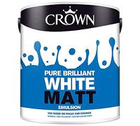 Pintura Crown de 2,5 l, Emulsión Blanca Mate Puro Brillante, Pintura Pared