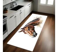 Pintura De Acuarela Alfombras de Cocina Animal Caballo marrón 50 x 80 cm Antideslizantes, Alfombras Modernas Lavables para Pasillo, Comedor y Entrada