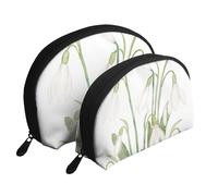 Pintura De Acuarela Botánica De Flor De Campanilla Blanca, Bolsa de Maquillaje de Concha, Monedero pequeño para Mujer, Bolsa de artículos de tocador, Bolsa de cosméticos, 2 Piezas
