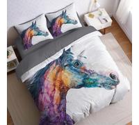 Pintura De Acuarela Funda nórdica Cama Doble 240x260 cm Animal Caballo Microfibra cepillada Transpirable y antialérgica, Incluye 2 Fundas de Almohada 50x75 cm