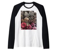 Pintura de Adornos navideños de Cono de Pino orgánico Camiseta Manga Raglan