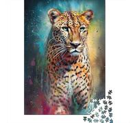 Pintura de Arte Leopardo 1000 Piezas Papel Ecológico Rompecabezas De Bricolaje Entusiastas De Jigsaw Senior Entrenamiento Cerebral Descompresión Regalos 70x50cm/1000pcs