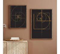 Pintura de arte mural con patente de espiral de Fibonacci, póster de proporción áurea, idea de plano vintage, decoración de estudio científico, marco de 70 x 100 cm x 2