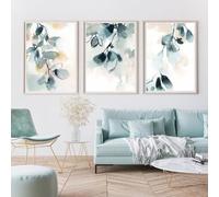 Pintura de Arte Mural,Conjunto de 3-Póster de Hojas de Acuarela Impresión de Arte Botánico Abstracto Lienzo Nórdico Natural Pintura Pared Decoración Sala de Estar Dormitorio-50*60cm (Sin Marco)
