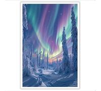 Pintura De Bosque Nevado De La Aurora Boreal Sobre Lienzo, Maravillas Naturales Del Invierno Pósters De Arte De Pared, Art De Pared Multicolor, Decoración Para El Hogar Sala De Estar 70×100 cm