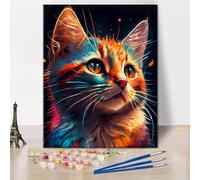 Pintura de bricolaje por número del arco iris, gato colorido abstracto, pintura por números para adultos, animales de pintura por números, kits de pintura en lienzo para decoración de la pared del