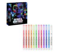 Pintura De Cara De Neón Brillante UV,12 Colores Ceras Pintura De Cara De Neón Brillante UV, Lavable No Tóxico Cera Lápiz UV Neón Para Rostro y Cuerpo, Para Mardi Gras, Fiesta De Disfraces (Black)