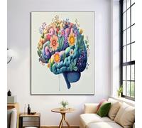 Pintura De Cerebro Humano Floral Sobre Lienzo, Abstracto Moderno Pósters De Arte De Pared, Art De Pared Multicolor, Decoración Para El Hogar Sala De Estar Hotel 80×120 cm Sin Marco