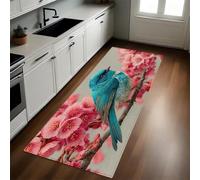 Pintura De Diamante 3D Alfombra 40 x 120 cm Pájaro Azul de Flor de Cerezo Antideslizante Lavable en Lavadora, Tapis Moderno de Pelo Corto para Cocina, Comedor y Habitación