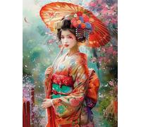 Pintura de Diamante 5D, DIY Pintura Diamante Geisha japonesa, Diamond Painting Kit Completo Adultos, kit de Artes Dibujos con Diamantes, Mujeres Regalos de Artesanía para Niños y Adultos 50x70cm Q-538