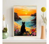 Pintura de Diamante Adultos Atardecer, 5D Mar Diamond Painting Kit Completo, Manualidades Adultos DIY Cristal, Pintura con Diamante Strass Redondos, Decoración Pared Casa Regalo 70x90cm, z@675
