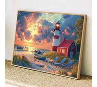 Pintura de Diamante Adultos Faro, 5D Atardecer Diamond Painting Kit Completo, Manualidades Adultos DIY Cristal, Pintura con Diamante Strass Redondos, Decoración Pared Casa Regalo 60x80cm, z@1986