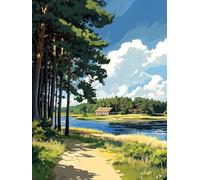 Pintura de Diamante Bosque Diamond Painting Adultos Río Pintura de Diamante Kits, 5D DIY Diamond Art Kit, Dibujos con Diamantes Punto de Cruz Manualidades para Decoración Hogar 100x130cm, Model 332