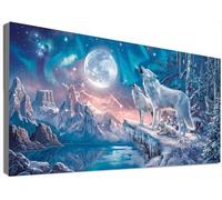 Pintura de Diamante Lobo 5D Adultos Kit Completo Grande 90x180cm, Diamond Painting Luna Full Drill Pincelada de Diamantes, Mosaico Bordado Punto de Cruz Cristal Strass, Decoración Hogar DIY C6-808