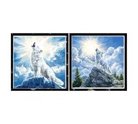 Pintura de Diamante Pack de 2 Lobo,Paisaje Cuadro Diamantes 5D Kit Completo Playa Diamond Painting Adultos Principiantes Cuadrado Full Drill,Manualidades DIY para Decoración Hogar 40x40cm,2p34p