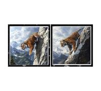 Pintura de Diamante Pack de 2 Tigre,Montaña nevada Cuadro Diamantes 5D Kit Completo Playa Diamond Painting Adultos Cuadrado Full Drill, Manualidades Adultos DIY para Decoración Hogar 25x25cm,2p487p