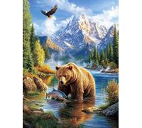 Pintura de Diamante Panda Diamond Painting Adultos Río Pintura de Diamante Kits, 5D Diamond Art Kit, Dibujos con Diamantes Punto de Cruz Manualidades Adultos para Decoración Hogar 20x30cm, Model 216
