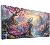 Pintura de Diamante Pavo Real 5D Adultos Kit Completo Grande 50x110cm, Diamond Painting Paisaje Full Drill Pincelada de Diamantes, Mosaico Bordado Punto de Cruz, Decoración Pared Hogar DIY C6-772