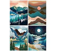 Pintura de Diamantes Abstracto 4 Pack 30x40 cm Pintura Diamante Paisaje Chino Bricolaje Montañas y Río Mosaicos Manualidades Adultos Pintura por Números Diamond Painting kit Completo de Cristal