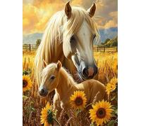 Pintura de Diamantes DIY Caballo, Diamond Painting Adultos con Accesorios de Cristal Pintura de Diamantes, Principiantes Pinturas por Números de Girasol, para Decoración Pared Hogar 60x80cm A62S-939