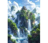 Pintura de Diamantes DIY Cascada, Diamond Painting Adultos con Accesorios de Cristal Pintura de Diamantes, Principiantes Pinturas por Números de Arquitectura 1, para Decoración Pared 80x100cm A62S-872