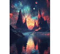 Pintura de Diamantes DIY Planeta, Diamond Painting Adultos con Accesorios de Cristal Pintura de Diamantes, Principiantes Pinturas por Números de Lago, para Decoración Pared del Hogar 60x80cm A62S-948