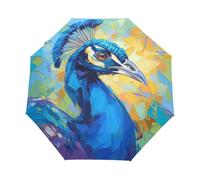 Pintura De Dibujos Animados Pájaro Pavo Real Paraguas Plegable Automático Paraguas de Viaje Mujer Niño Niña Protección UV Resistencia Viento Impermeable