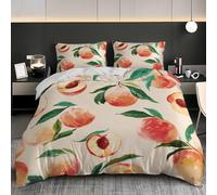 Pintura de Fruta Impermeable de MelocotóN Funda Nórdica Doble Juego De Ropa De Cama 240x220 cm Cama 150 cm Rosa Microfibra Cepillada Suave Fundas Nórdicas para Niños Adulto Adolescente