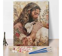 Pintura de Jesús por números para adultos, kit de pintura de cordero por números, lienzo para decoración de pared con pinceles y pigmento, pintura al óleo de Jesús sosteniendo el cordero para amigos y
