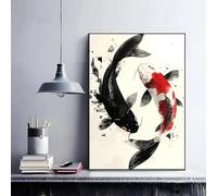 Pintura de la suerte con diseño de Yin Yang, caligrafía, lienzo clásico, póster, arte de pared para decoración del hogar y vacaciones (30 x 45 cm)