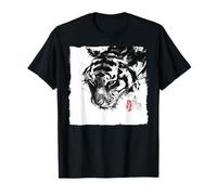 Pintura de Lavado de Tinta Sumi-e Japonesa con Cara de Tigre Feroz Camiseta